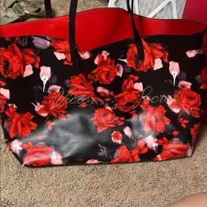Victoria's Secret Black and Red Floral Tote
